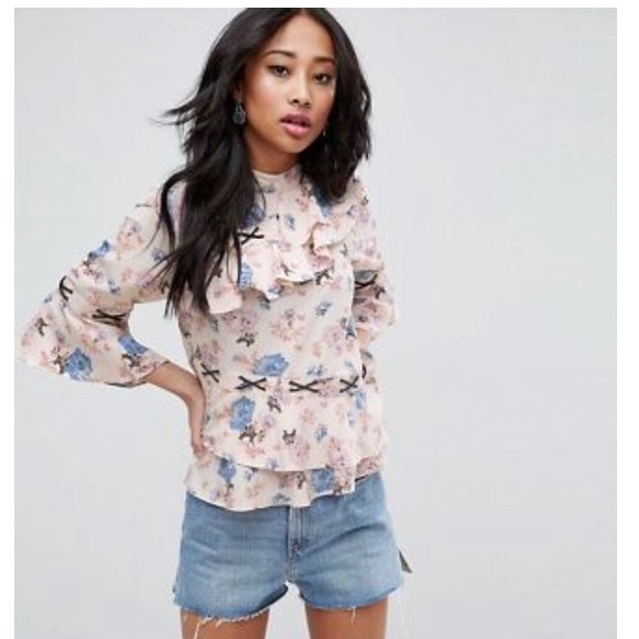 NWT ASOS Ruffled Floral Blouse - Picture 1 of 4